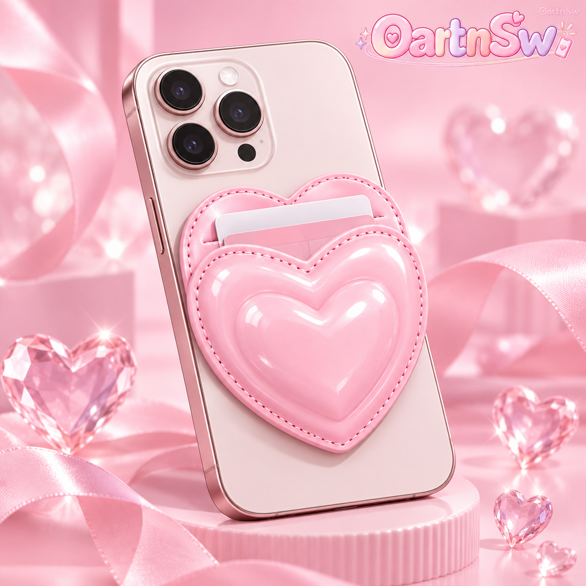 OartnSw Puffy Heart Magnetic Phone Wallet