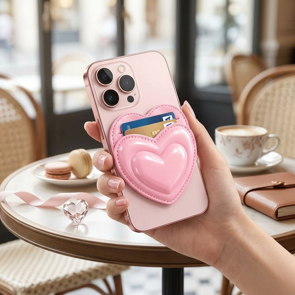 OartnSw Puffy Heart Magnetic Phone Wallet