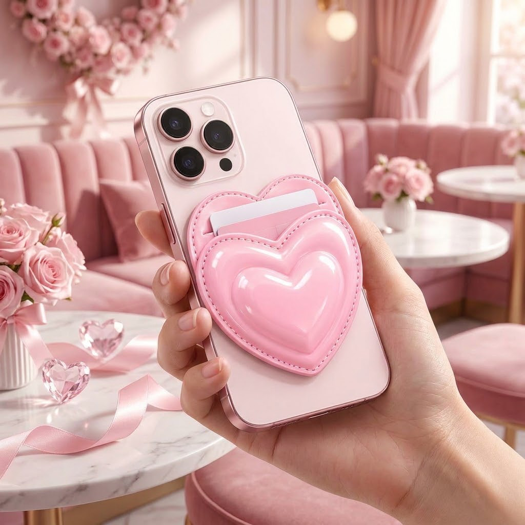 OartnSw Puffy Heart Magnetic Phone Wallet