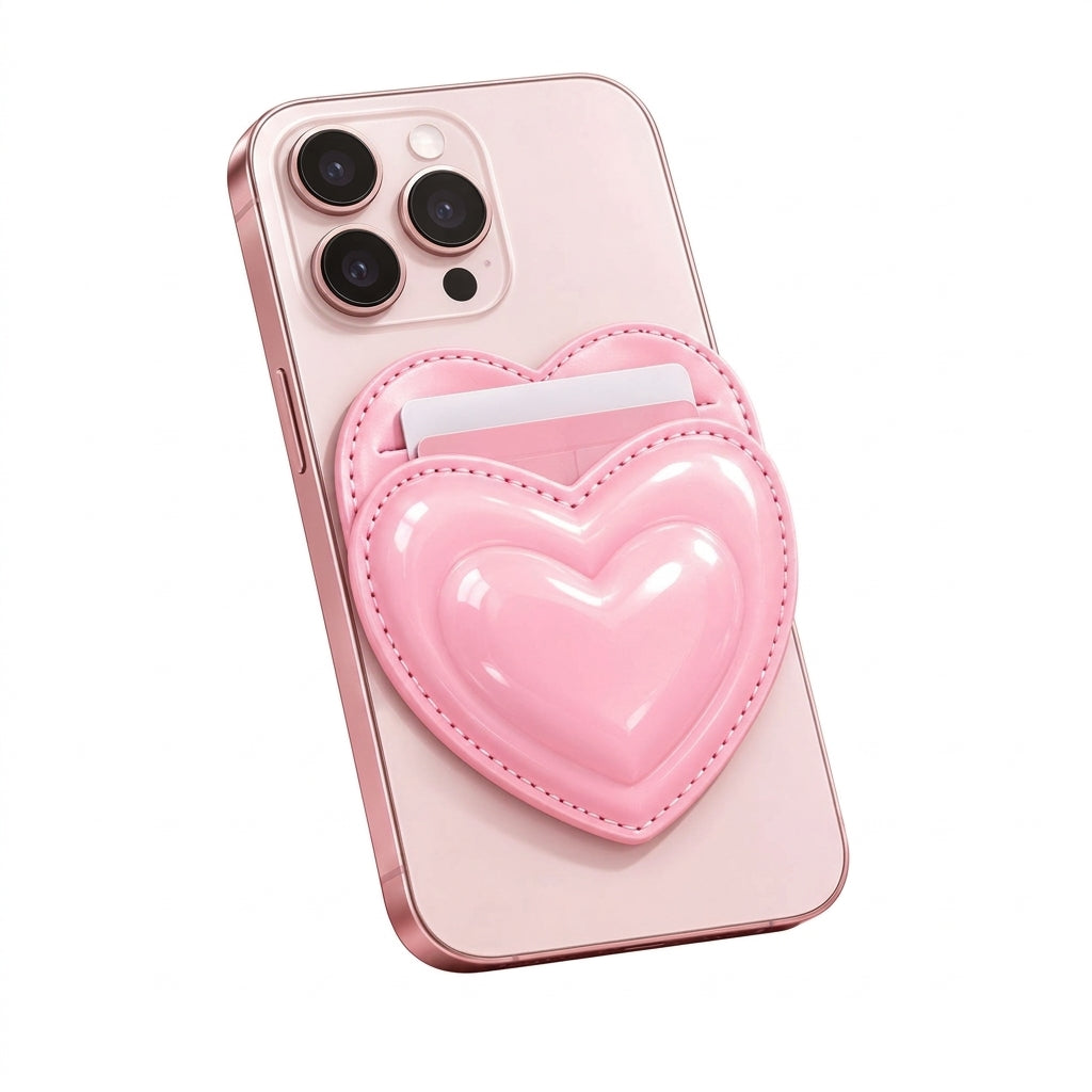 OartnSw Puffy Heart Magnetic Phone Wallet