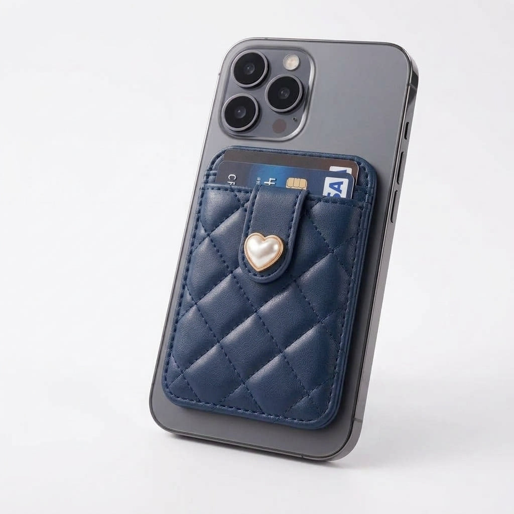OartnSw Pearl Heart Quilted Phone Wallet